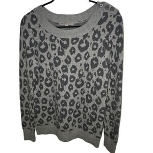 GAP Women's Sz M Knit Crew Neck Sweater Leopard‎ Gray